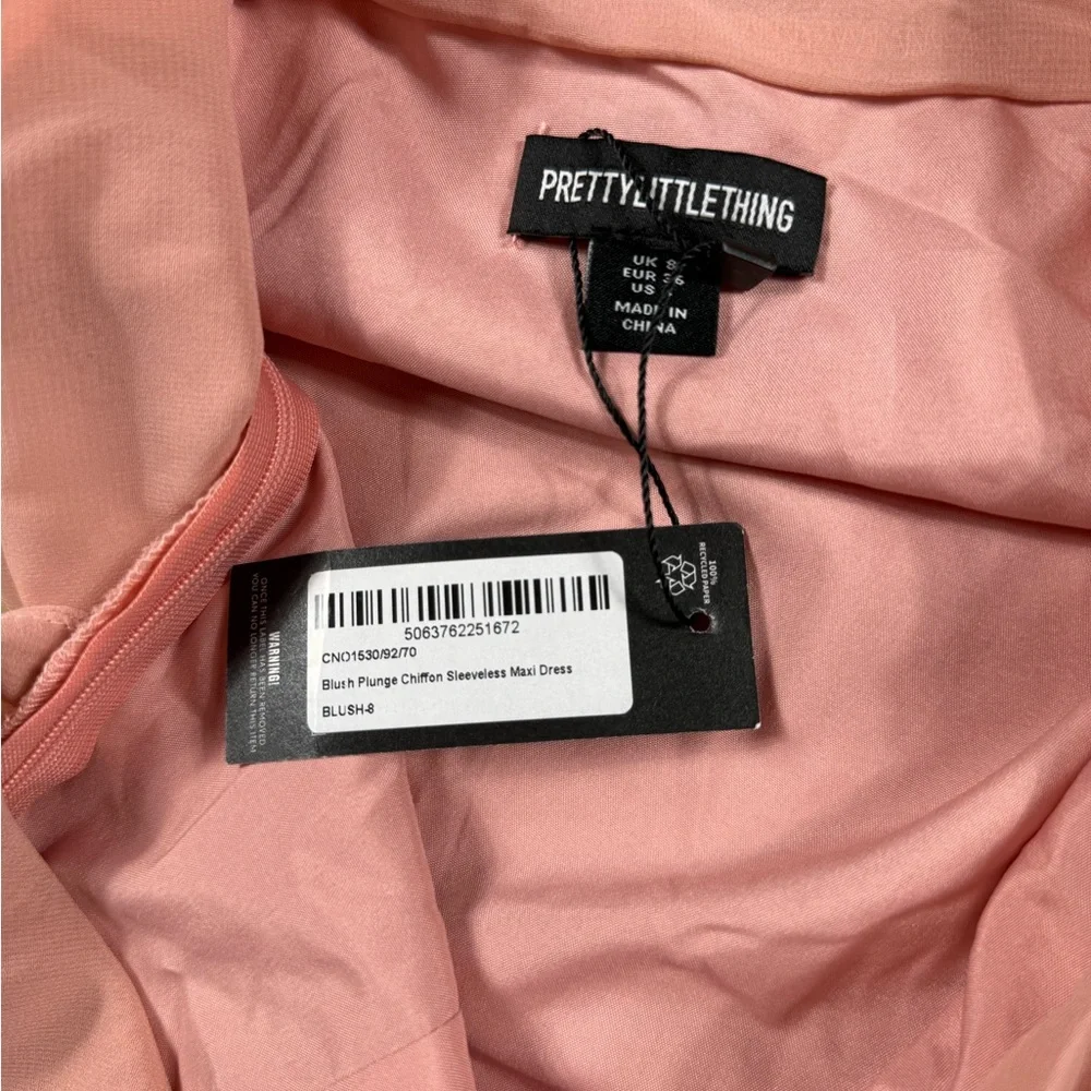 Prettylittlething blush plunge chiffon sleeveless maxi dress size 4 NWT - Picture 6 of 7